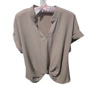 Chic Twist Front Beige/Blush Women's Blouse, Size Large